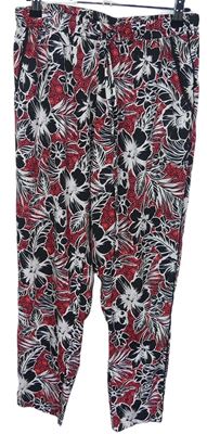 Dámské černo-červeno-bílé květované volné kalhoty New Look 