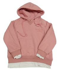 Světlerůžová teplá mikina s nápisem a kapucí 
