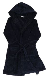 Tmavomodrý chlpatý župan s kapucňou M&S