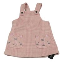 Nové - Růžovo-béžové kostkované vlněné šaty s kočkami St. Bernard