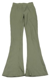 Khaki žebrované flare legíny New Look