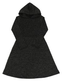 Černo-šedé melírované teplákové šaty s kapucí