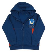 Tmavomodro-červená propínací mikina se Sonicem a kapucí 