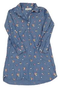 Modré květinové plátěné šaty H&M