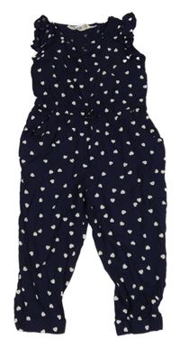 Tmavomodrý ľahký nohavicový overal so srdiečkami H&M