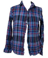 Dámska modro-ružovo-čierna kockovaná blúzka s volánikmi Orsay