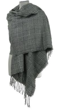 Dámska čierno-biela kockovaná maxi šál s strapcemi