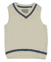 Krémová vesta s copánkovým vzorom a modrým pruhom John Lewis