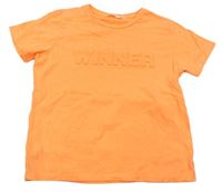 Neónově oranžové tričko s 3D nápisom Mango