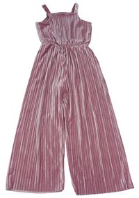 Světlerůžový sametový plisovaný culottes overal Lindex