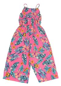 Neonově růžový květovaný lehký culottes overal s listy Matalan