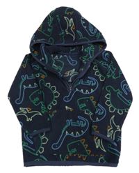Tmavomodrá fleecová mikina s dinosaurami a kapucňou M&Co
