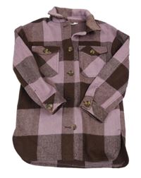 Hnedo-levandulová kockovaná košeľová bunda H&M