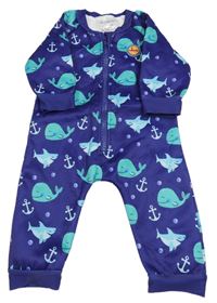 Tmavomodrý silnější neoprenový overal s velrybami Swimbubs