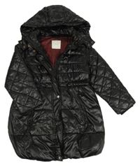 Černý šusťákový prošívaný zateplený kabát s kapucí Next