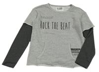 Nové - Šedá mikina s nápisem a tmavošedými rukávy Alive