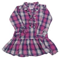 Fialovo-růžovo-bílé kostkované šaty s volánkem