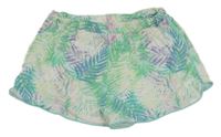Bílo-zeleno-modro-růžové bavlněné kraťasy s listy Mothercare