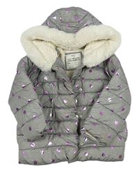 Sivá šušťáková prešívaná zimná bunda s bodkami a kapucňou M&S