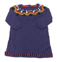 Tmavofialové svetrové šaty s bambulkami M&S