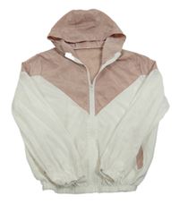 Svetloružová -biela šušťáková bunda s kapucňou