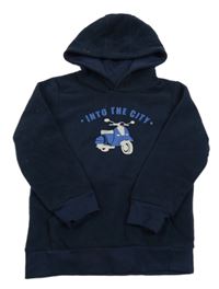 Tmavomodrá fleecová mikina s motorkou a kapucňou Topolino