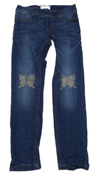 Tmavomodré džegíny s motýlem z flitrů Lindex 