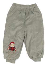 Sivé plyšové zateplené tepláky so Santou