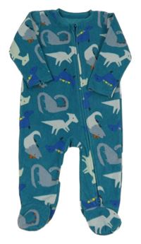 Zelený fleecový overal s dinosaury Nutmeg