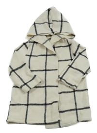 Smetanovo-černý kostkovaný cardigan s kapucí 