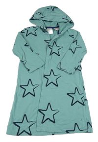 Mentolový bavlněný župan s hvězdami a kapucí