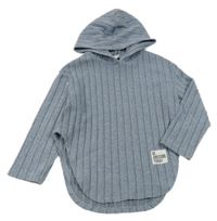 Světlemodro-sivý melírovaný rebrovaný sveter s kapucňou Shein