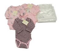 Nové - 3x - 1x -Pruhované + 2x růžové body s medvídky Claire