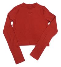 Červené žebrované crop triko se srdíčkem H&M