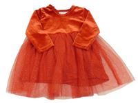 Červené samevé slávnostné šaty s tylovou sukní Ergee