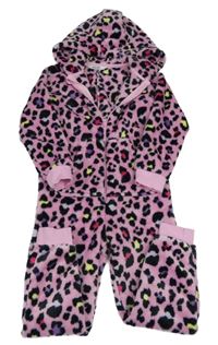 Světlerůžovo-barevná vzorovaná chlupatá kombinéza s kapucí Everyday