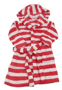 Růžovo-bílý pruhovaný chlupatý župan s kapucí Alive