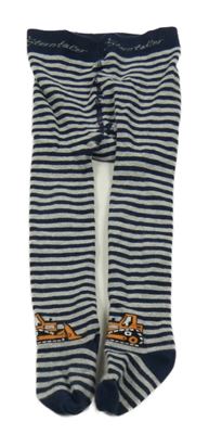 Tmavomodro-šedé pruhované punčocháče s bagrem 