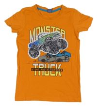 Oranžové tričko s autem z překlápěcích flitrů Dopodopo