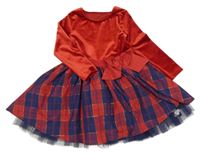 Nové - Červeno-kostkované sametovo/šusťákové šaty s mašlí Dunnes