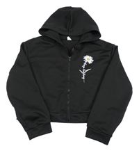 Čierna prepínaci crop mikina s kvietkami a kapucňou Shein