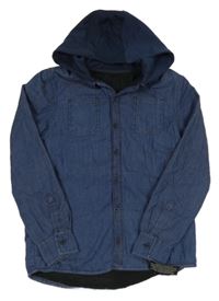 Nové - Tmavomodrá rifľová košeľová zateplená bunda s kapucňou Dunnes