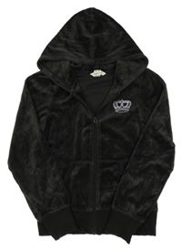 Tmavosivá zamatová prepínaci mikina s korunkou z kamínků a kapucňou H&M