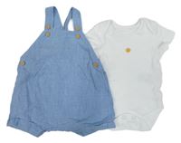2set - Modré plátenné na traké kraťasy + biele body s rybičkou H&M