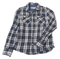 Tmavomodro-bílo-béžová kostkovaná košile s nápisem H&M