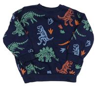 Tmavomodrá oversize mikina s dinosaurami F&F