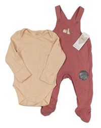 2Set - Starorůžové dupačky se zvířátky + světlebroskvové body M&S