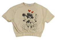 Béžová crop mikina s Mickey a Minnie zn. Disney