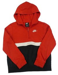 Červeno-bílo-černá mikina s logem a kapucí Nike