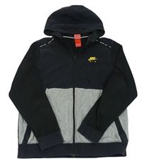 Tmavomodro-šedo-černá propínací mikina s logem a kapucí Nike